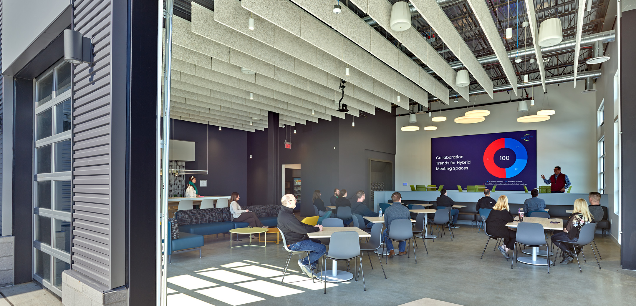 Looking into the Cenero Headquarters open meeting room.